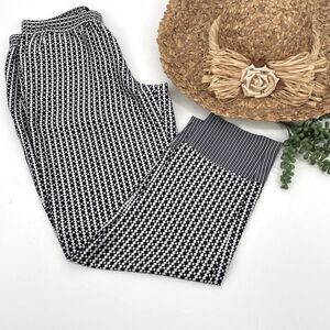 Ann Taylor Pull-On Satin Tapered Pants Printed Pockets Elastic Waist Navy 2‎